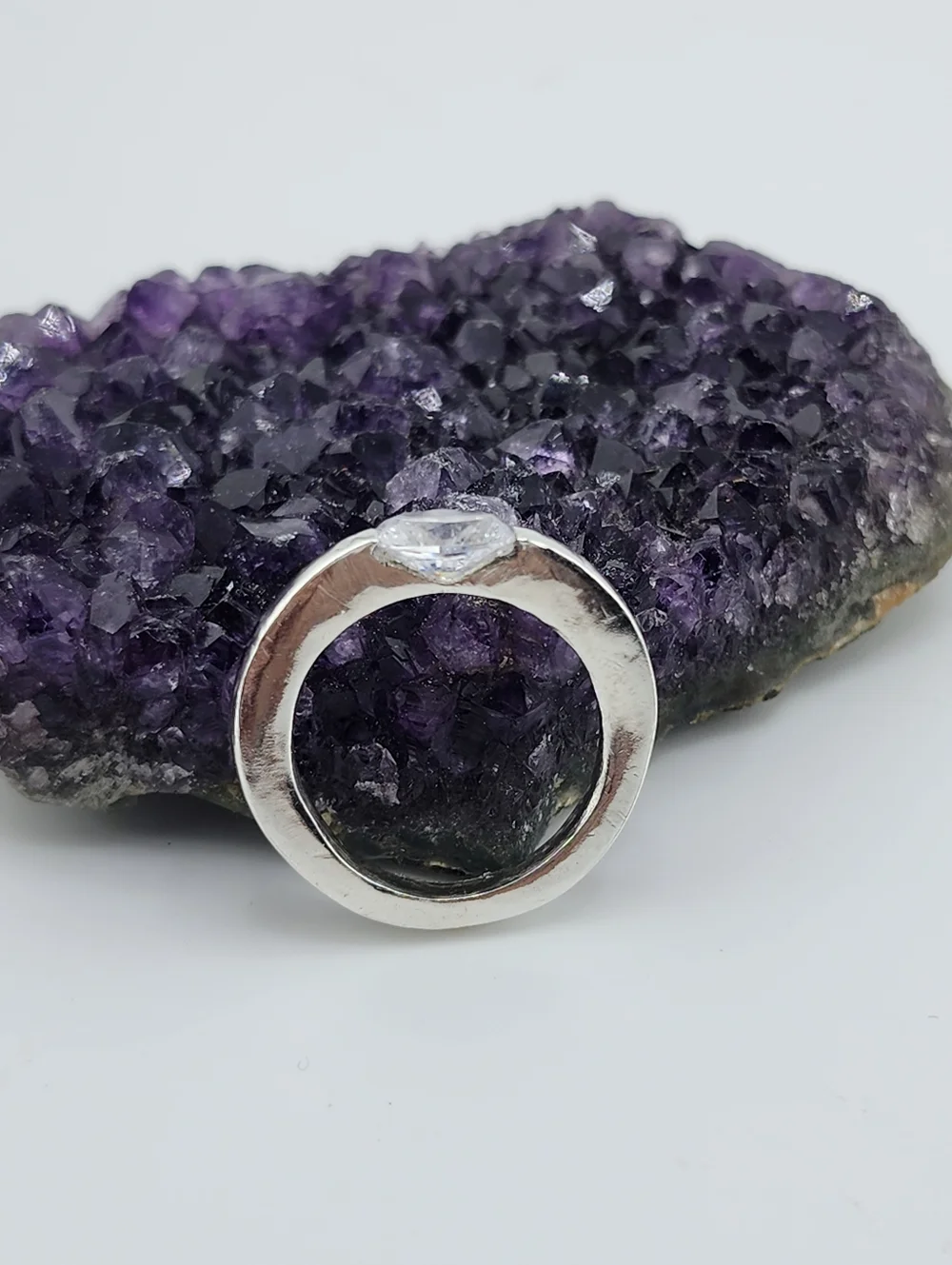 CUBIC ZIRCONIA PRESSURE RING HANDMADE STERLING SILVER SIZE7 - Picture 5 of 15